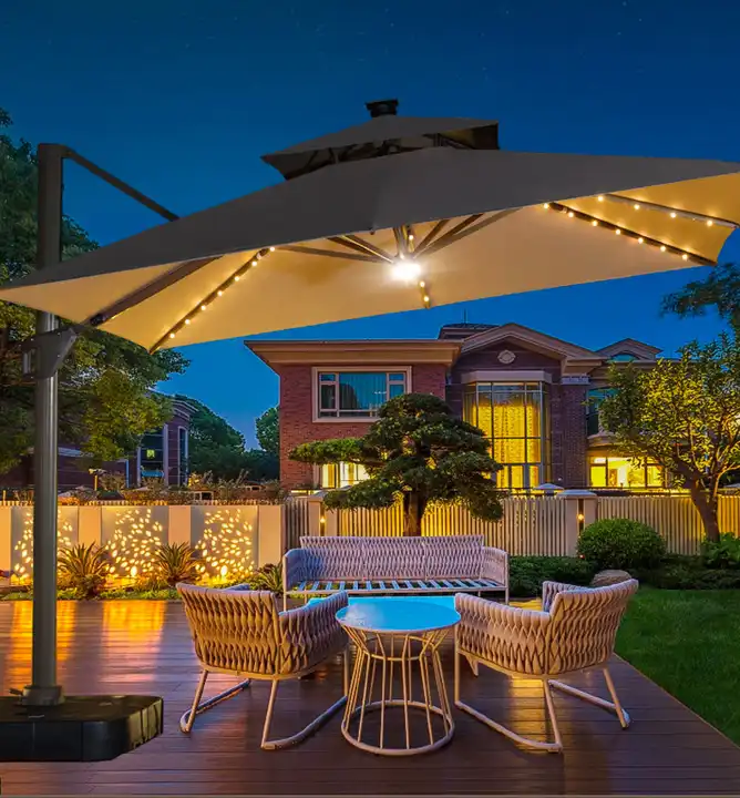 Outdoor Garden Parasol With Solar Light