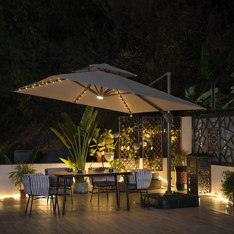 Outdoor Garden Parasol With Solar Light - Image 2