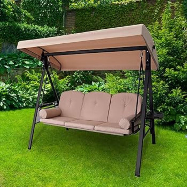 3 Seat Outdoor Porch Swing Hammock with Steel Frame - Image 3