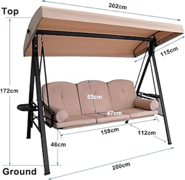 3 Seat Outdoor Porch Swing Hammock with Steel Frame - Image 2