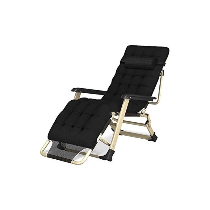 Adjustable Outdoor Relaxing Chair With Cushion- BLACK