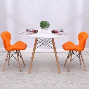 Luxury Dining Set Of White Table & Orange Chair