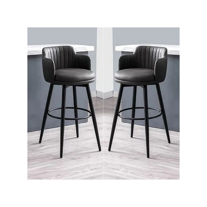High Quality 4Leg Rotating Seat LEATHER Bar Stools(SET OF 2)- BLACK