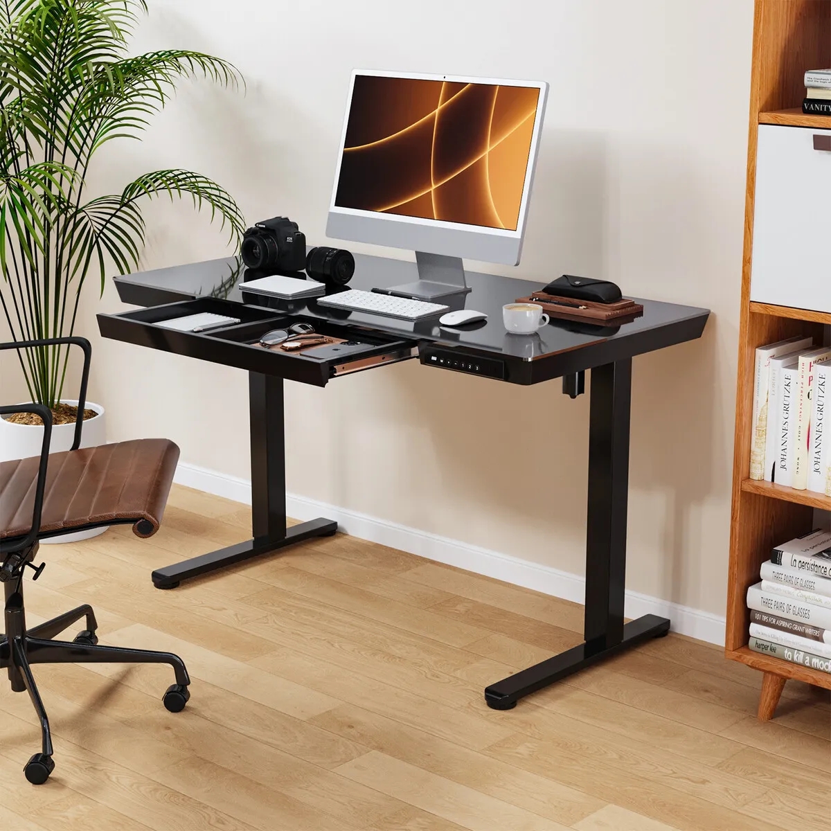 Glass Top Standing Desk Electric Sit Stand Up