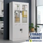Filing Cabinet Lockable Steel Storage Cupboard w/2 Transparent Doors