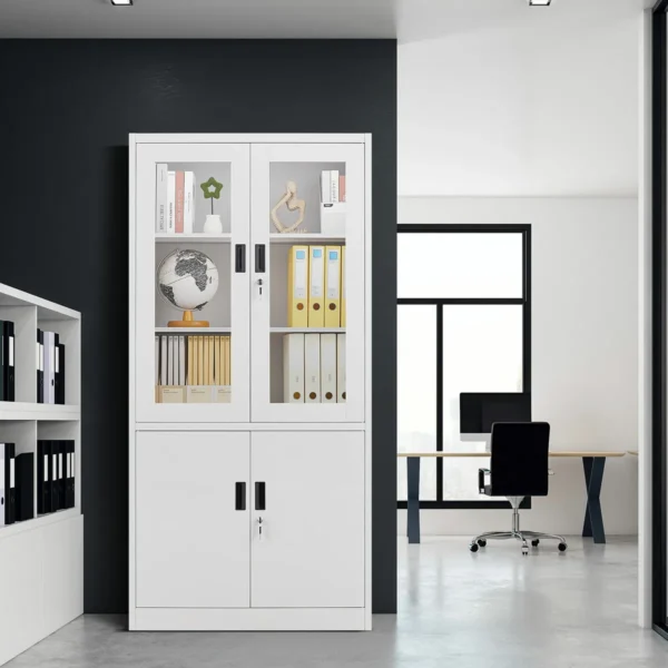 Filing Cabinet Lockable Steel Storage Cupboard w/2 Transparent Doors - Image 2