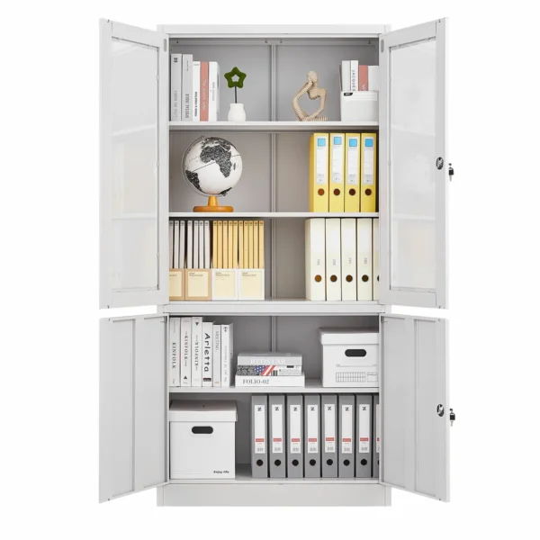Filing Cabinet Lockable Steel Storage Cupboard w/2 Transparent Doors - Image 4