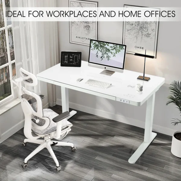 Glass Top Height Adjustable Sit Stand Desk W/Charging Ports - Image 5