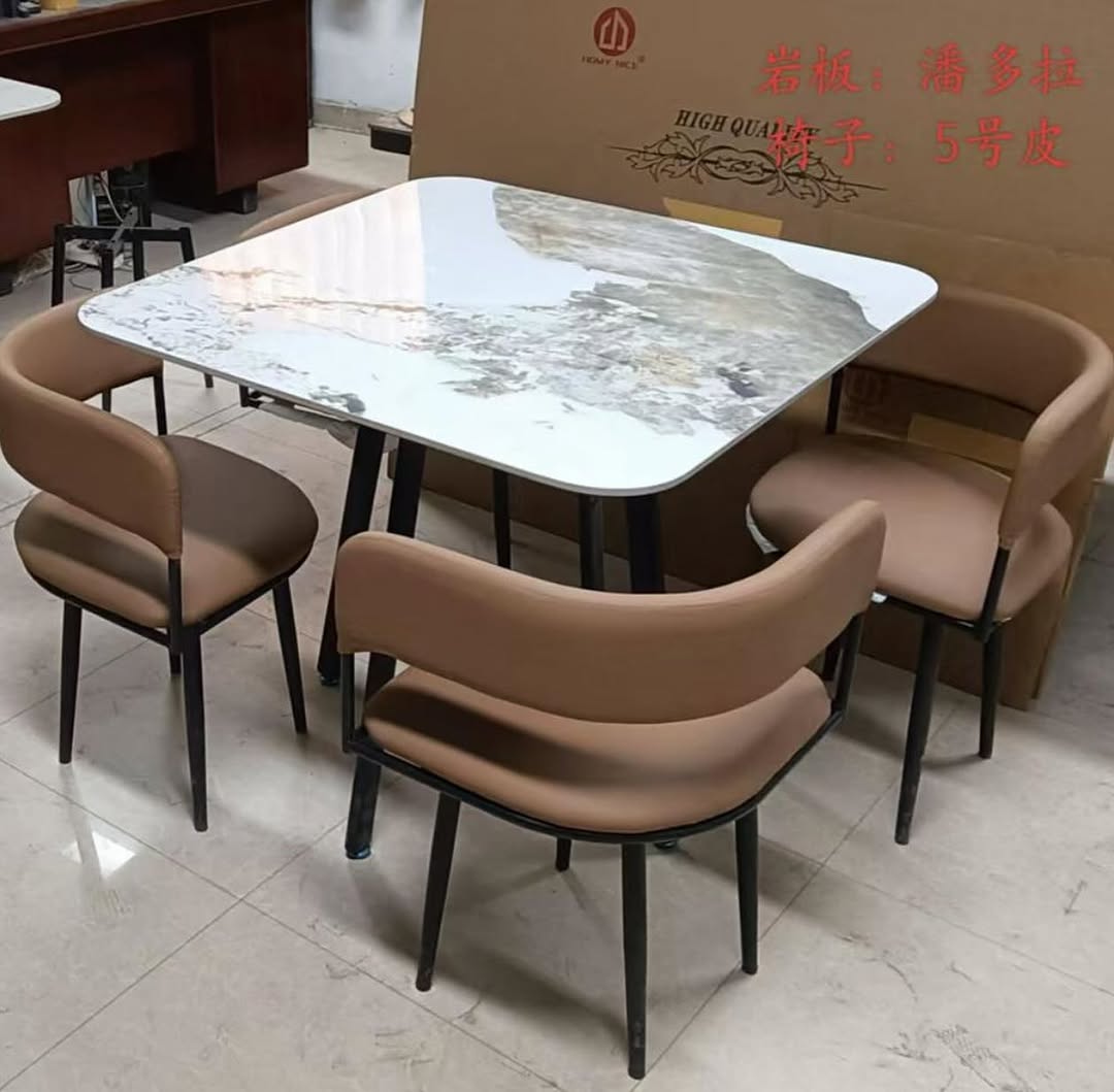 Dining Table Set for 4, Faux Marble - Image 3