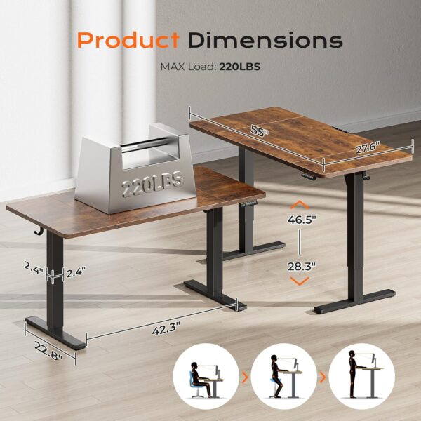 55 x 28 Large Electric Standing Desk, Height Adjustable Computer Desk - Image 5