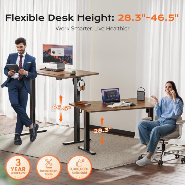 55 x 28 Large Electric Standing Desk, Height Adjustable Computer Desk - Image 3