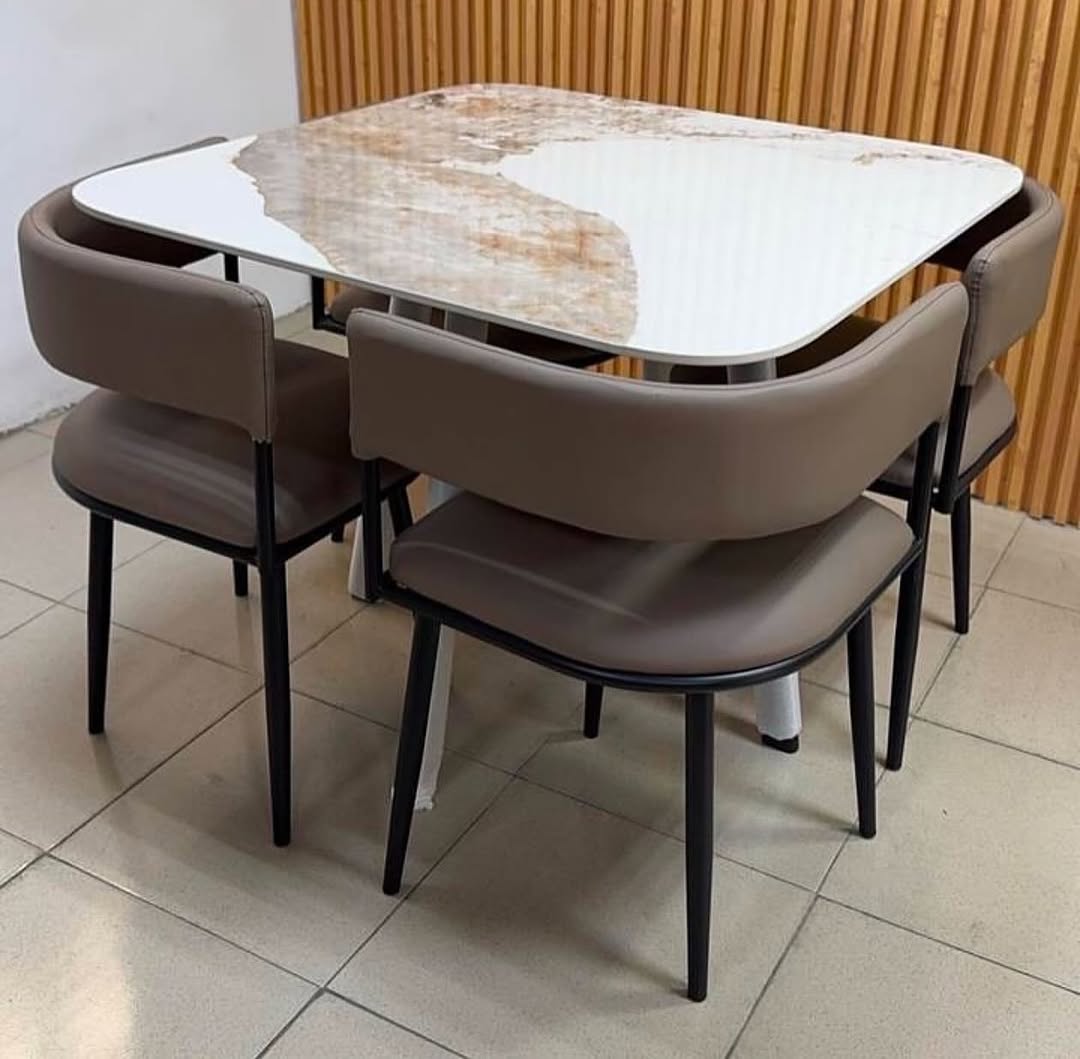 Dining Table Set for 4, Faux Marble - Image 2