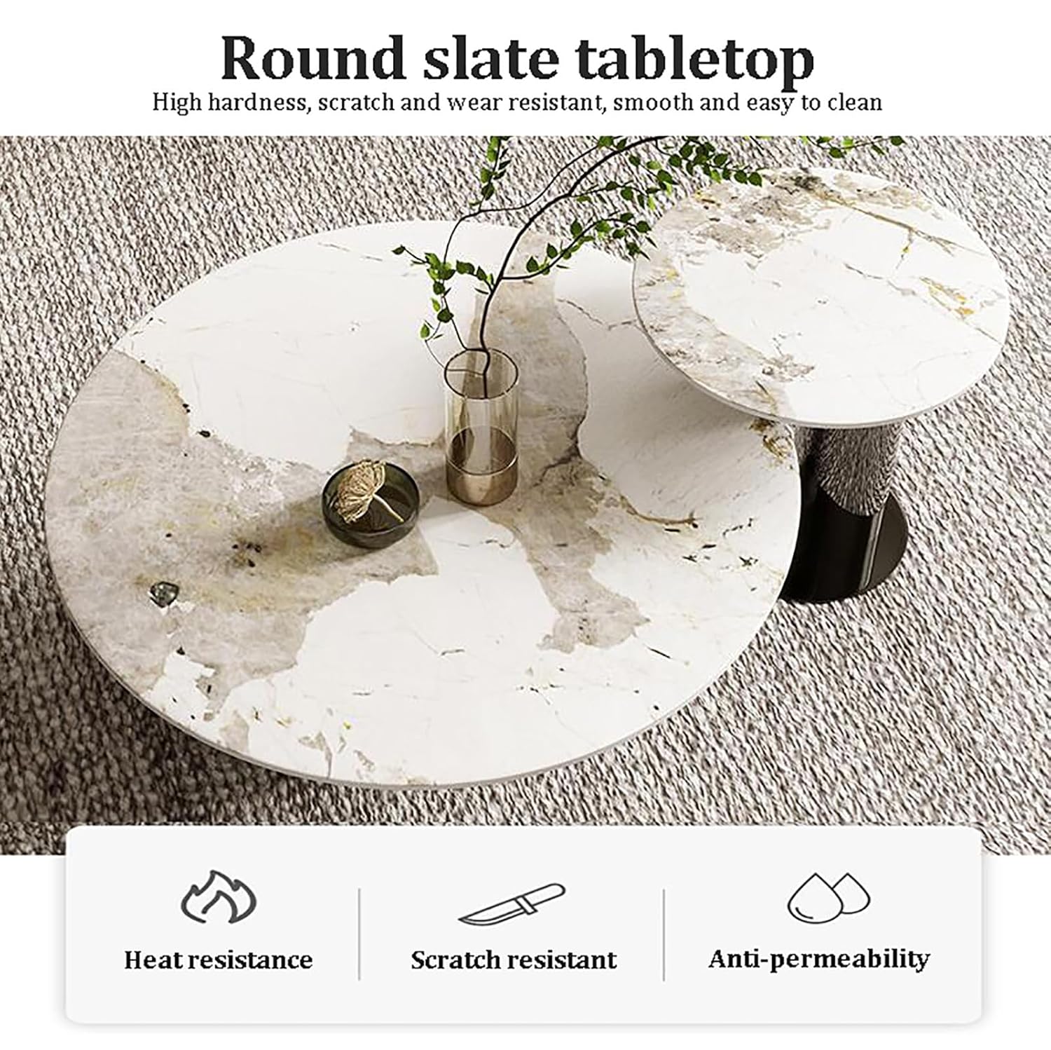 Round Marble Nesting Coffee Table Set of 2 - Image 3