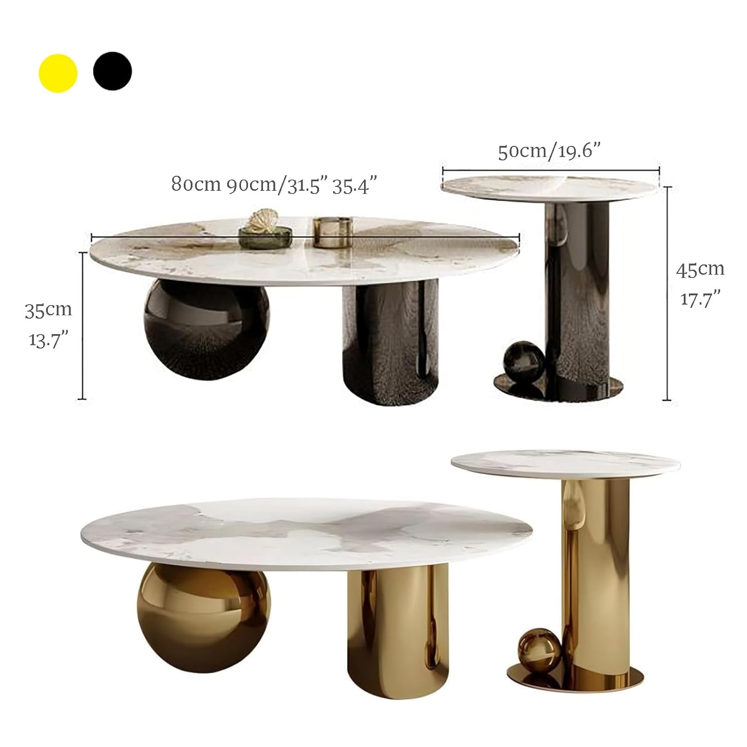 Round Marble Nesting Coffee Table Set of 2 - Image 2
