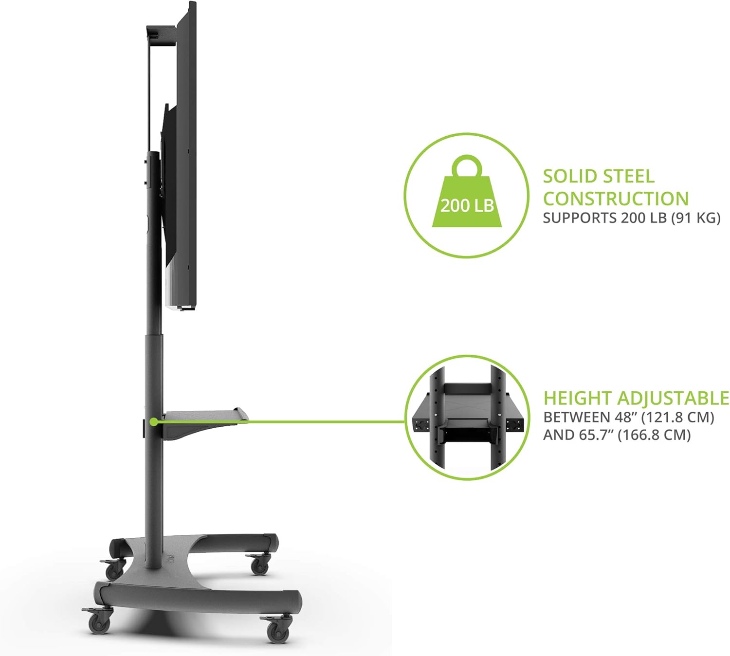 Adjustable Mobile TV Stand for 32 to 75-inch TVs, 200 LB Capacity - Image 4
