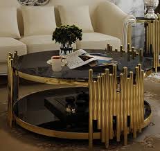 Gold Stainless Steel Round Table for Living Room with 8mm Stained Glass Anti Scratch - Image 3