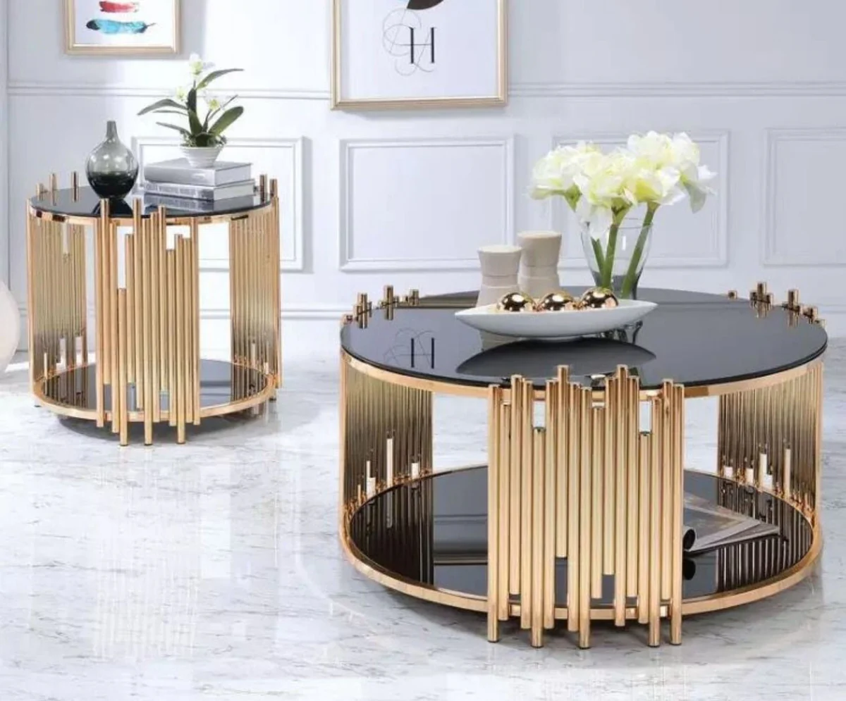 Gold Stainless Steel Round Table for Living Room with 8mm Stained Glass Anti Scratch