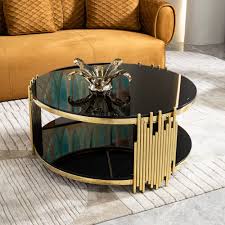 Gold Stainless Steel Round Table for Living Room with 8mm Stained Glass Anti Scratch - Image 2