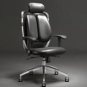 Office Swivel Chair with Swivel Armrest, Made of Artificial Leather with Double Backrest