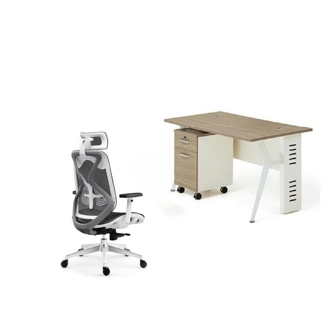 Office Table With Metal Legs And High Back Swivel Office Chair