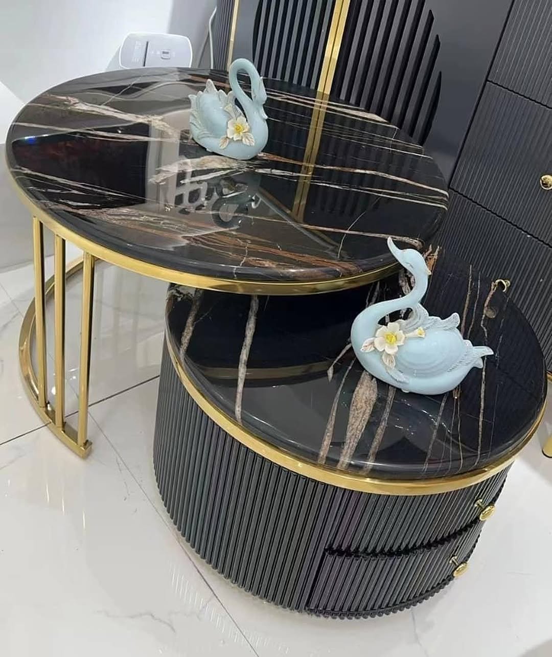 Classy Luxurious Marble Top Center Table with Drawers - Image 2