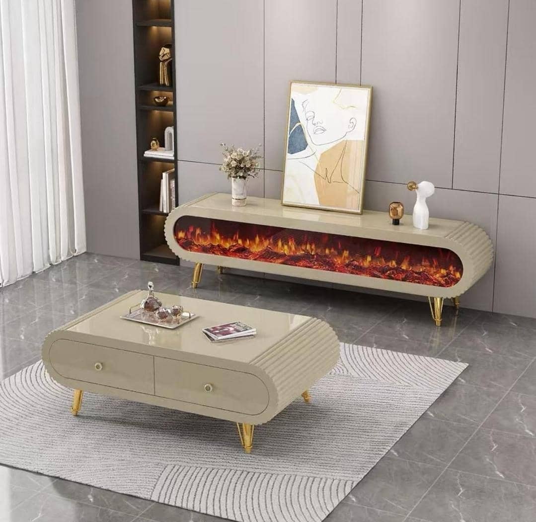 Italian Fireplace TV Stand And Centre Table For Smart HOme