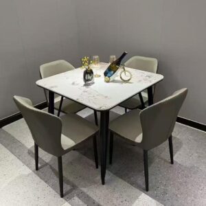 Luxury Dinning Square Marble Table + 4 Sitting Chairs