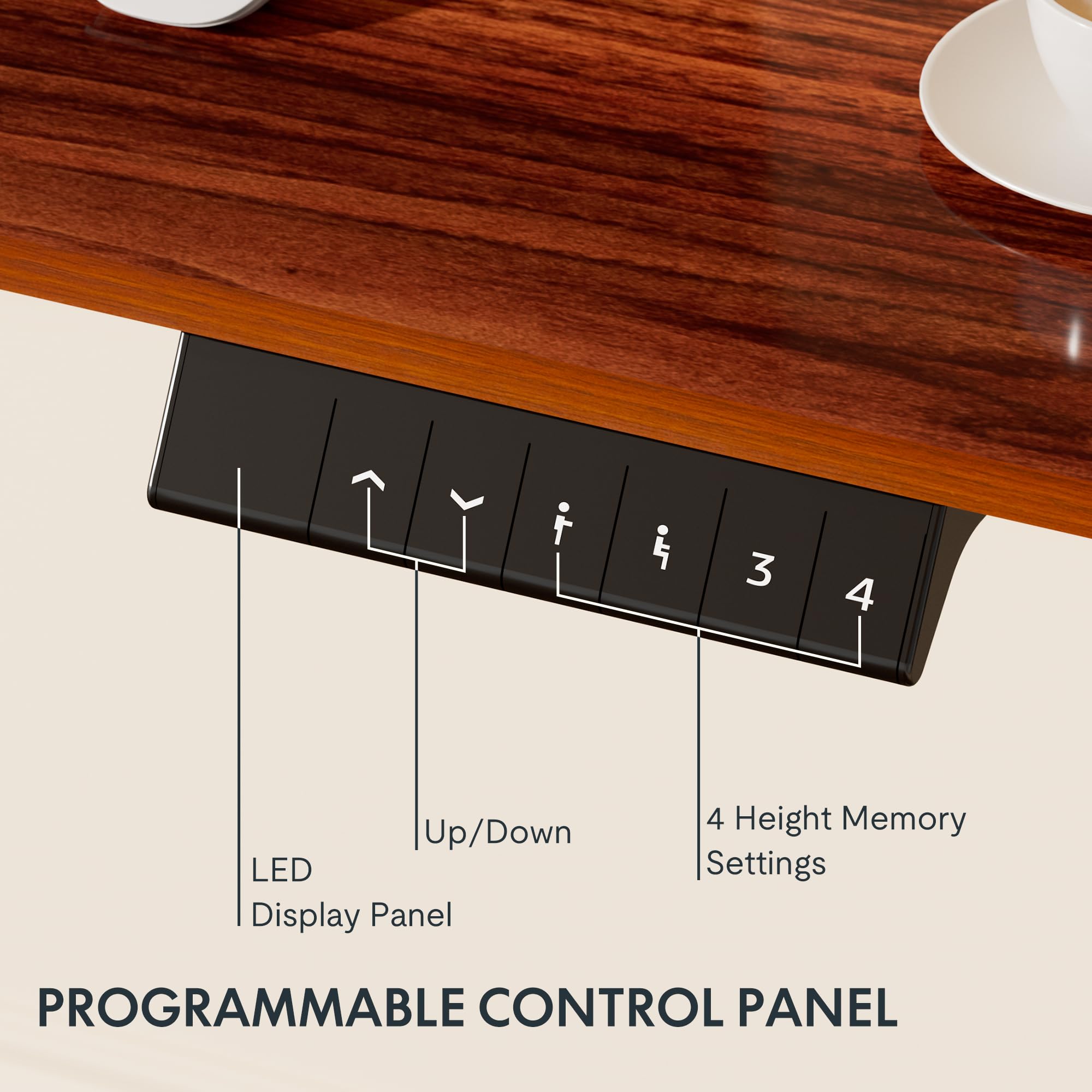55 x 28 Inches Electric Height Adjustable Desk for Home Office (White Frame + Mahogany Desktop - Image 5