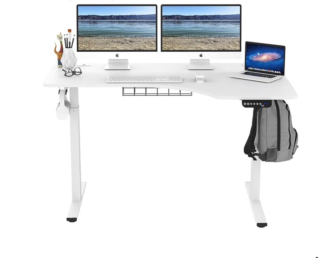 Electric Height Adjustable L-Shaped Standing Desk, 55-Inch, White - Image 2