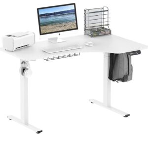 Electric Height Adjustable L-Shaped Standing Desk, 55-Inch, White