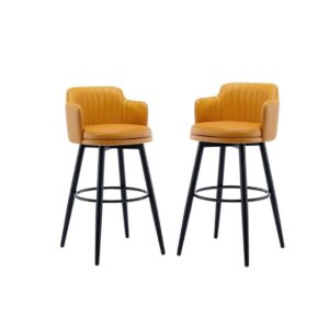 High Quality 4Leg Rotating Seat LEATHER Bar Stools(SET OF 2)- ORANGE