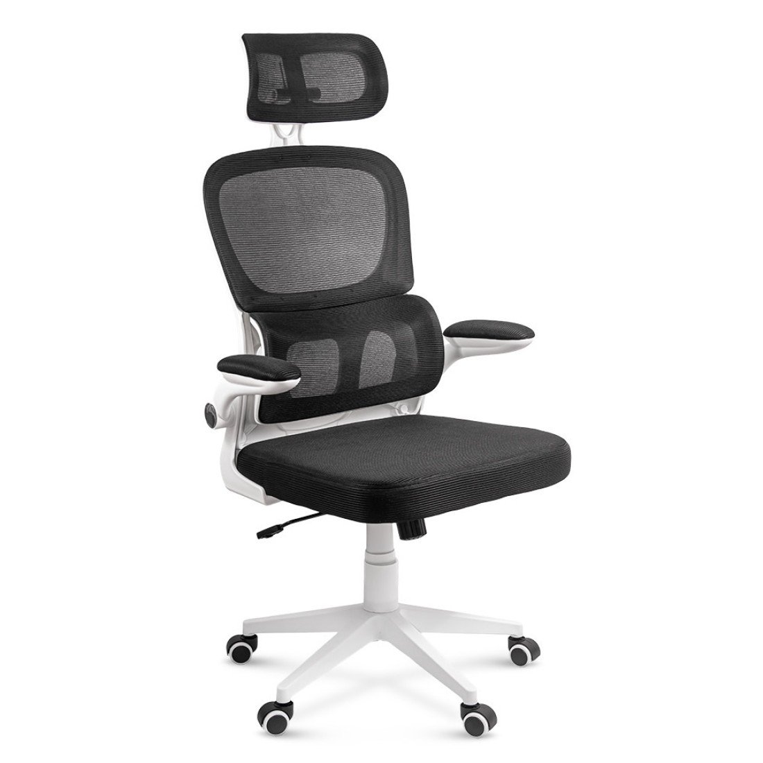 ERGONOMIC DESK CHAIR WITH LUMBAR SUPPORT AND FOLDING ARMS OFF 432 BLACK