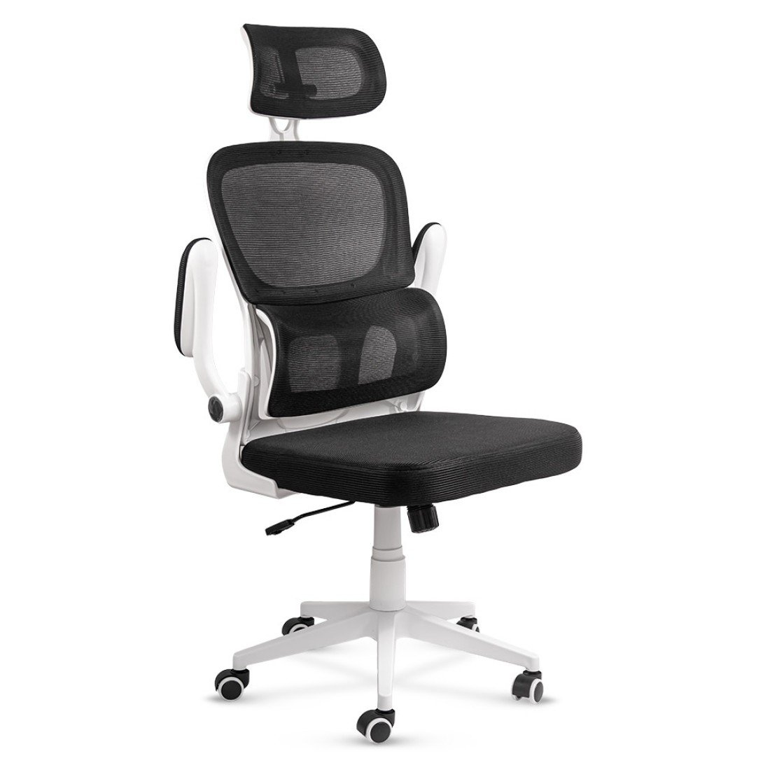 ERGONOMIC DESK CHAIR WITH LUMBAR SUPPORT AND FOLDING ARMS OFF 432 BLACK - Image 5