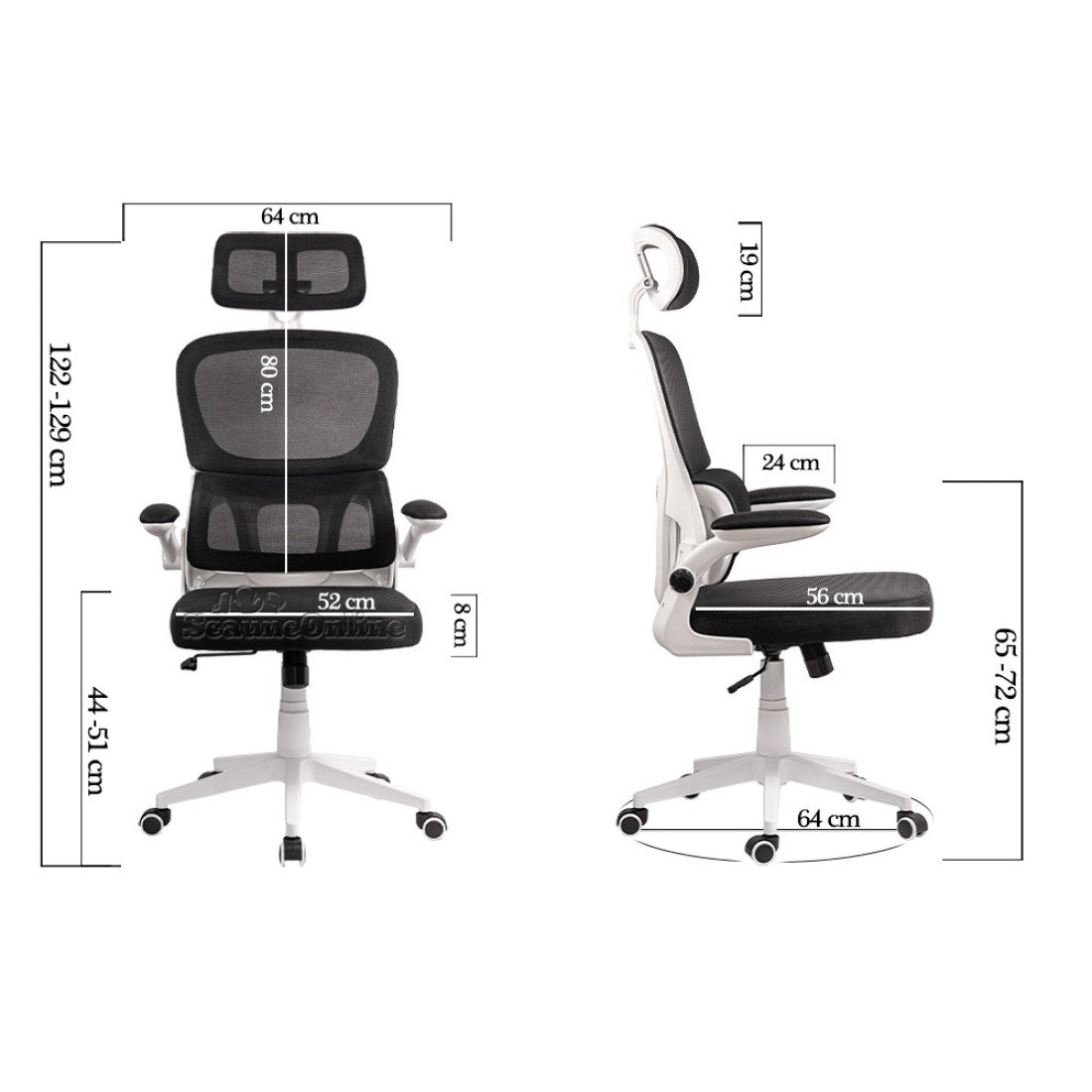 ERGONOMIC DESK CHAIR WITH LUMBAR SUPPORT AND FOLDING ARMS OFF 432 BLACK - Image 3