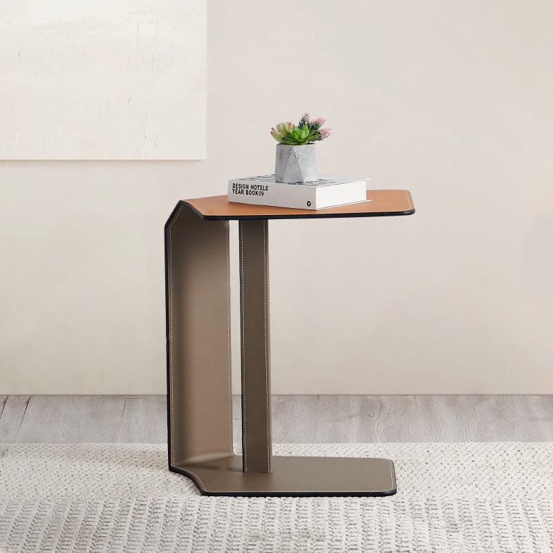 Modern Simplicity Irregular Shape Saddle Leather Carbon Steel Side Table Embedded For Living Room - Image 2