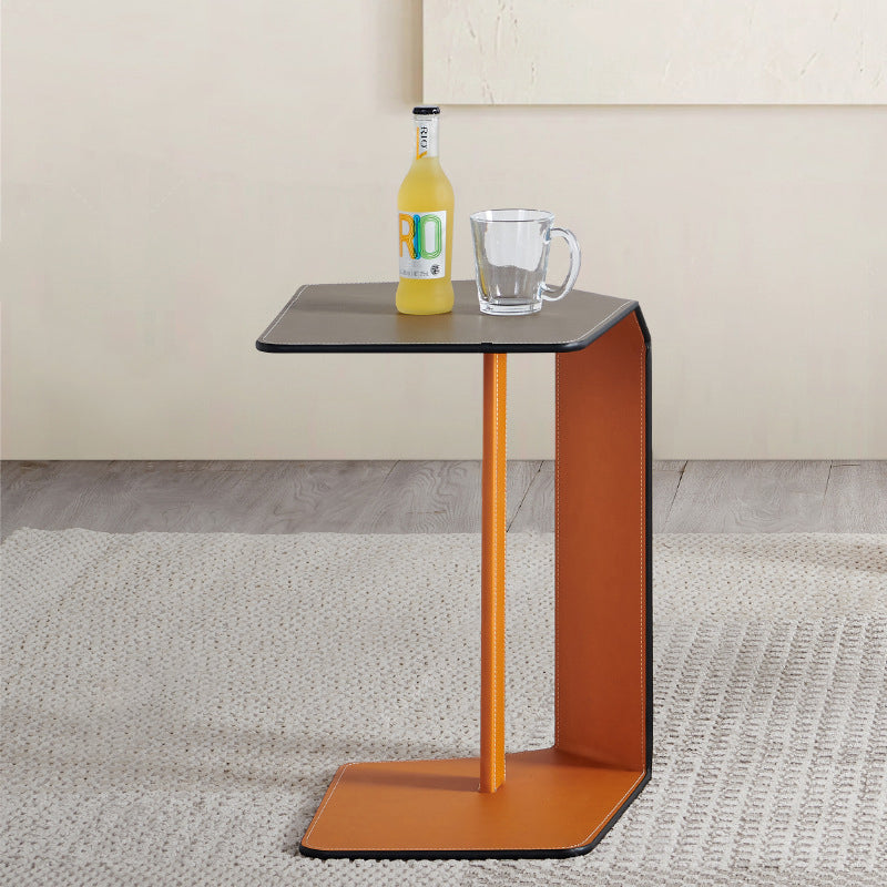 Modern Simplicity Irregular Shape Saddle Leather Carbon Steel Side Table Embedded For Living Room - Image 3