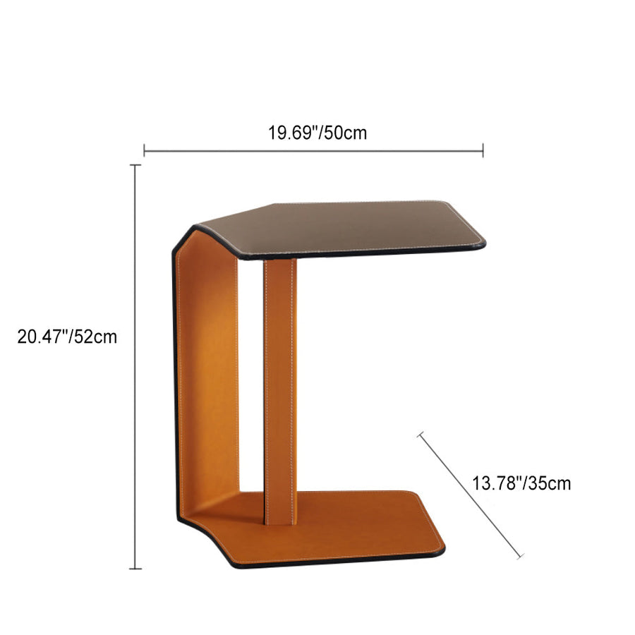 Modern Simplicity Irregular Shape Saddle Leather Carbon Steel Side Table Embedded For Living Room - Image 4