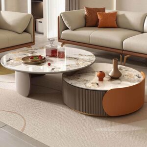 Round Nesting Table 2 in 1 Coffee Tables Modern Accent Sofa End Table