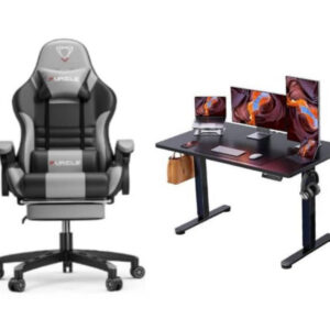 Set of Furgle pro series gaming chair (grey/black) Adjustable height desk(black)1.4mtrs