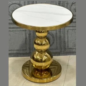 Metal Side Table with Designer Base & Composite Marble Top
