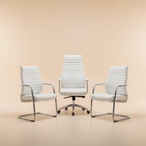 White Executive Swivel & 2 Visitor Chair